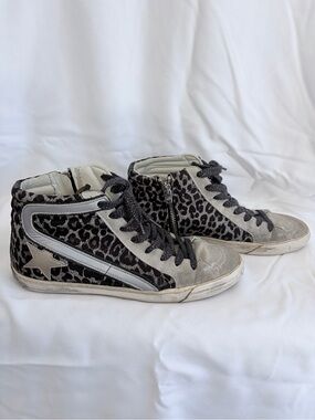 Golden Goose Leopard-Print High-Top Sneakers in Black and Silver